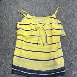 Cabi Yellow Striped Sheer Blouse M Spaghetti Strap Tie Front Ruffle Top